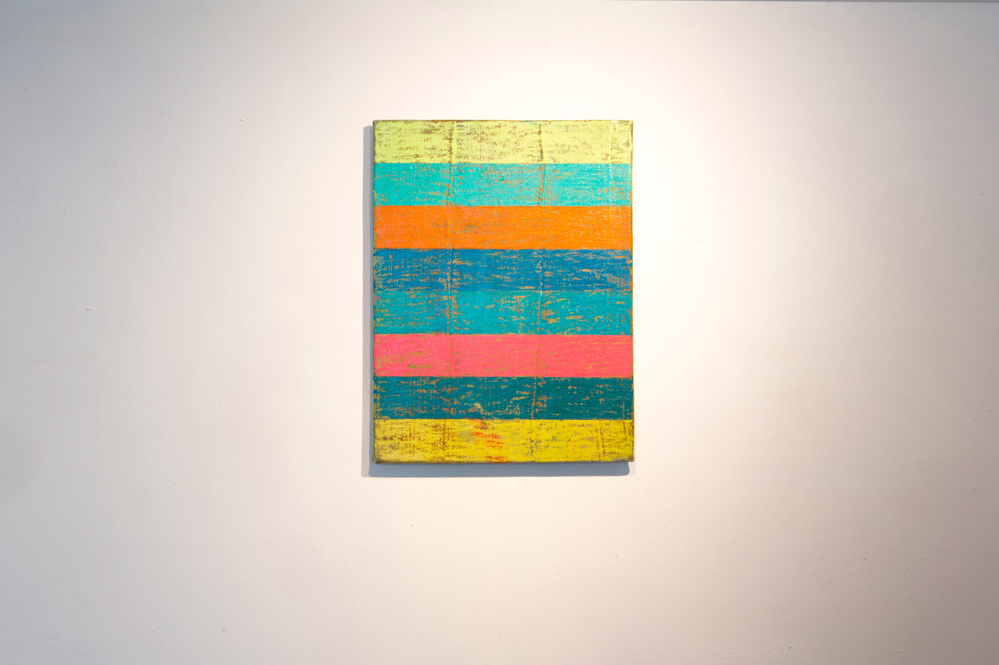 Rian Coughlan: Stripes (2019) Oil, oil bar and oil pastel on linen mounted on board, (31cm x 41cm).