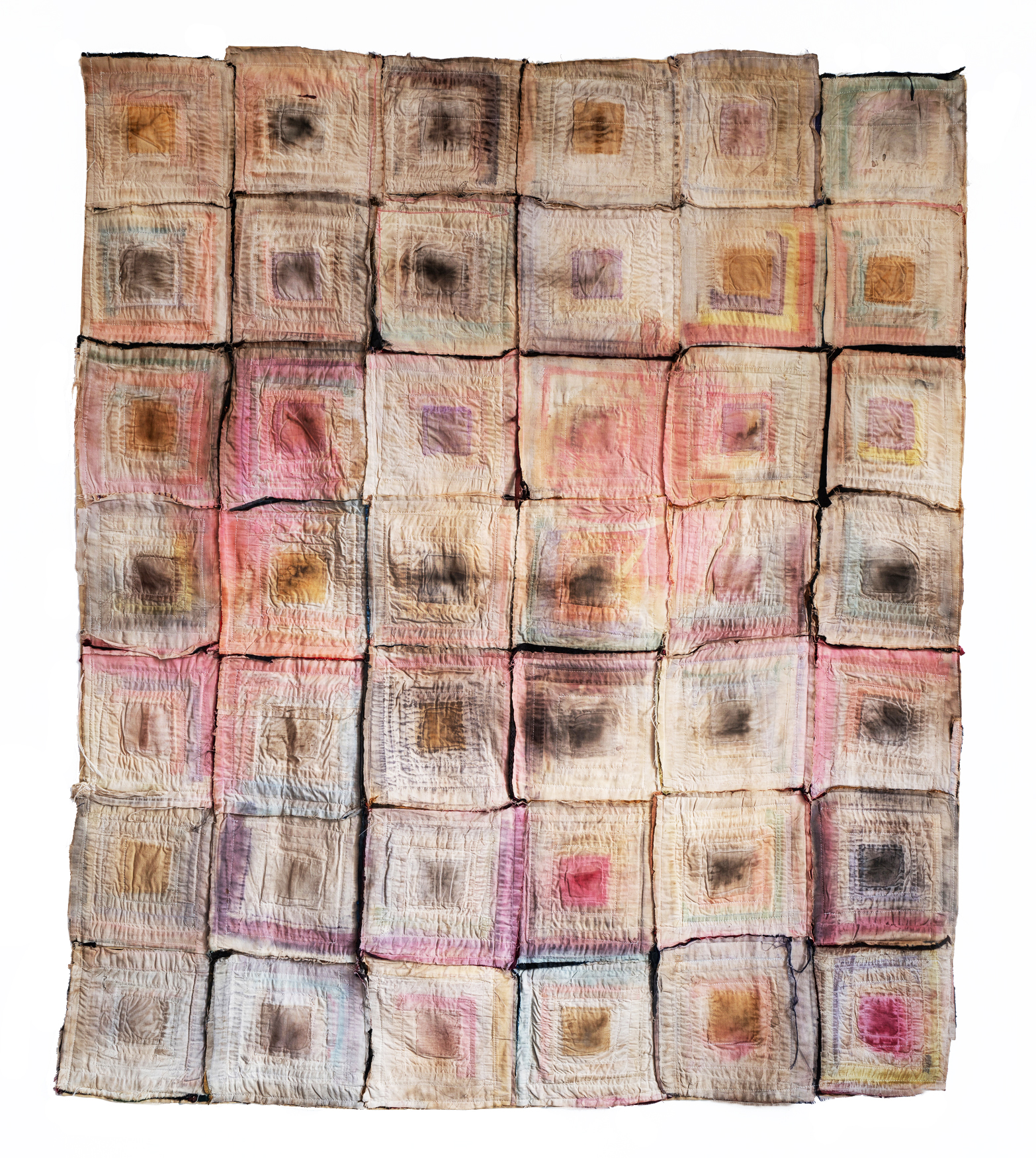Maya Balcioglu 42 quads (2022) Burnt cotton, fabric dye, ink 142 cm x 123 cm