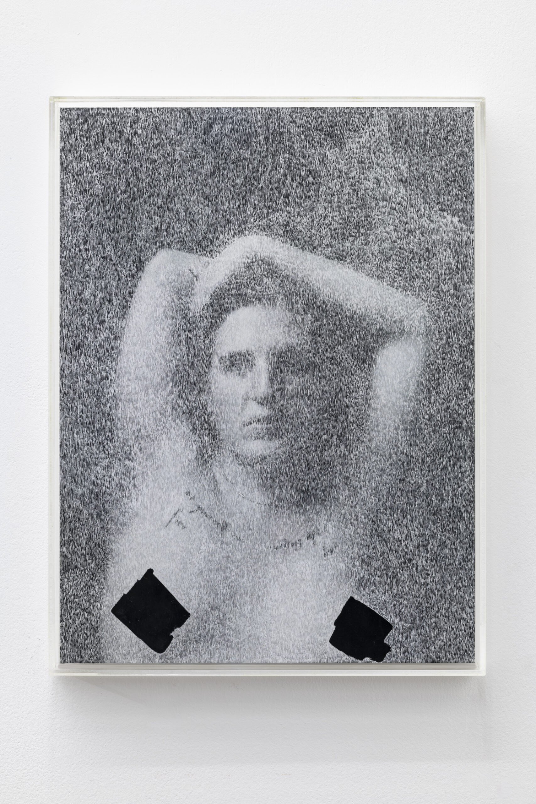 William Mackrell: Cover Up (Set yourself on fire) 2020 Etching on magazine print mounted on aluminium Mounted in UV acrylic case 30 cm x 22.5 cm