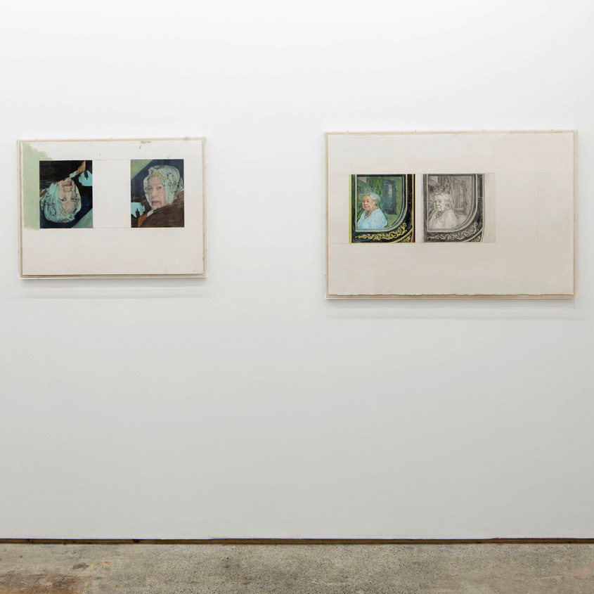 Stuart Brisley: Recent Paintings from the Museum of Ordure at Lungley gallery, London. (left to right; From The Museum of Ordure: In position / Imposition (2020); State Occasion from The Museum of Ordure; (2020)