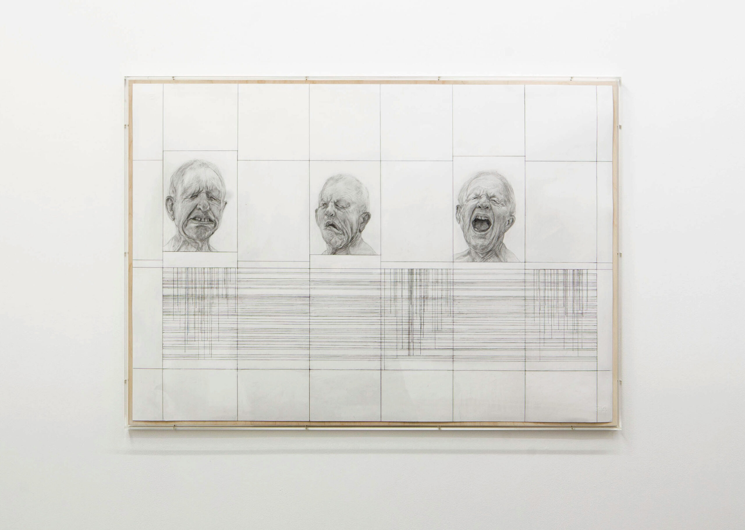 Stuart Brisley: Heads from The Museum of Ordure (2020) Graphite on paper 70 cm x 105 cm