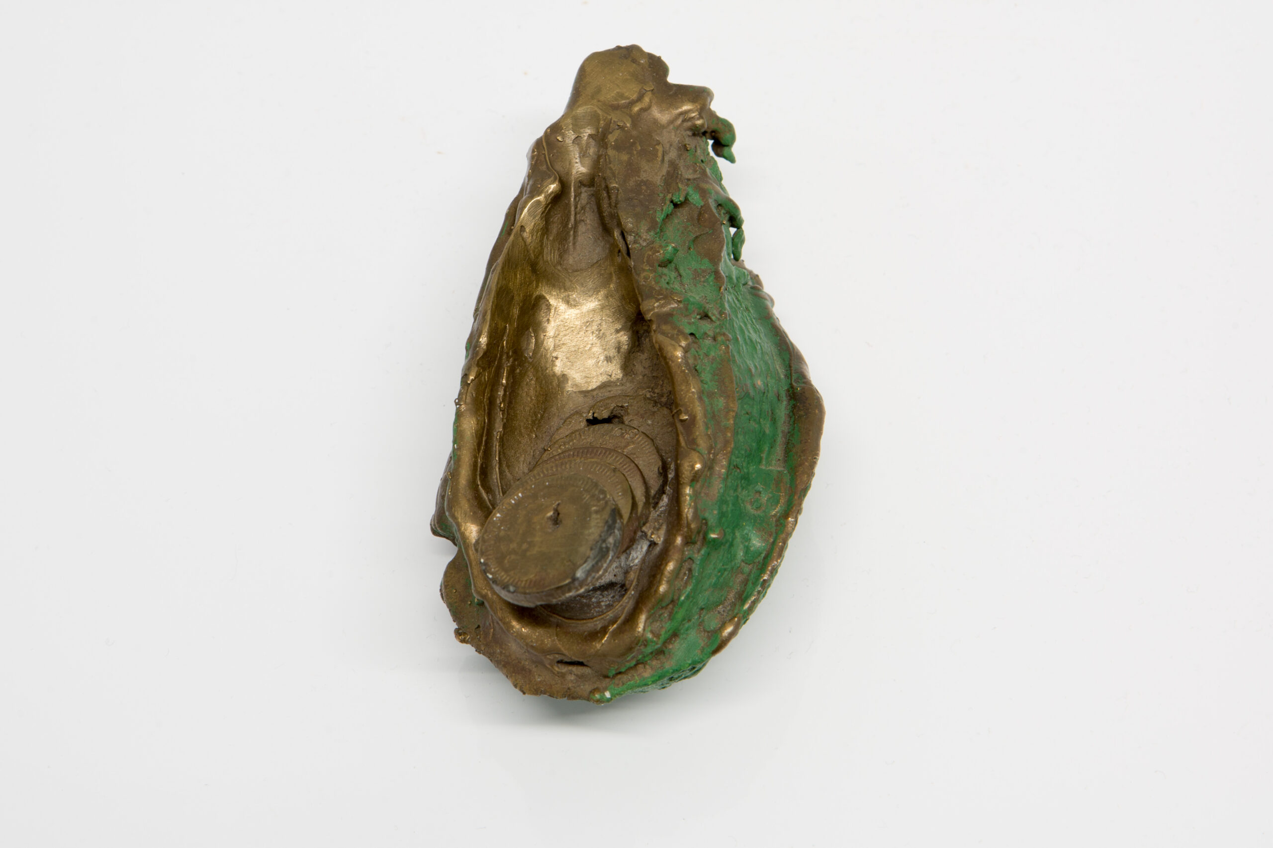 Lana Locke Avocado and coins (i) (single) (2012) 5 cm x 12 cm x 7 cm, Cast bronze