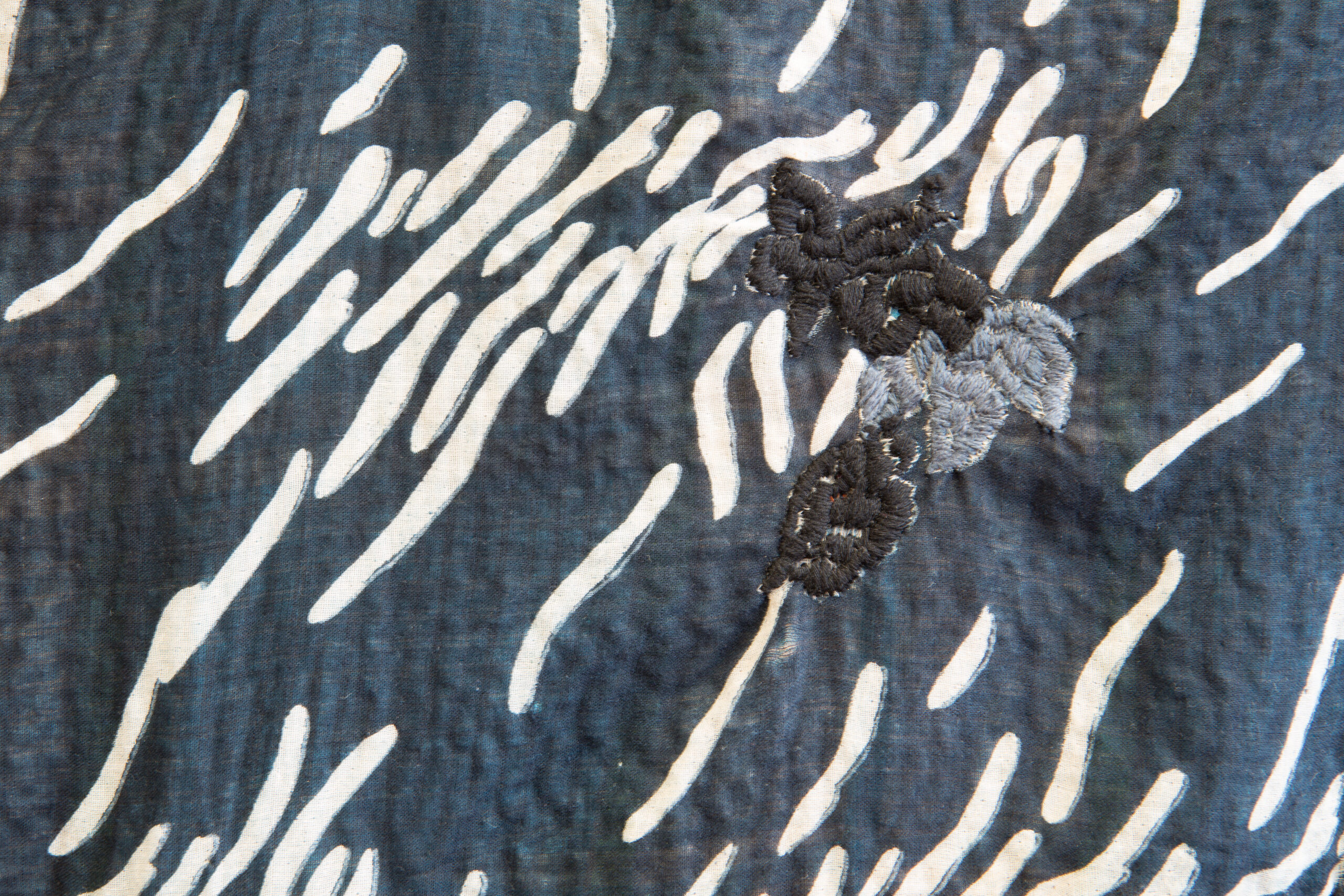 Maya Balcioglu Untitled (Bed Piece 4) (2021) Ink on found quilt, embroidery in wool and cotton thread, 150 cm x 200 cm (Detail)